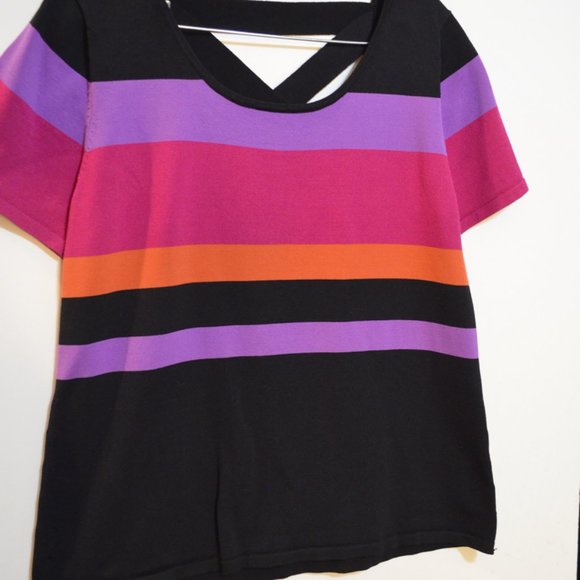 CABLE & GAUGE Knit Stripes Black-Pink-Purple-Orange V-Back Cross Straps BlouseXL - Picture 5 of 5